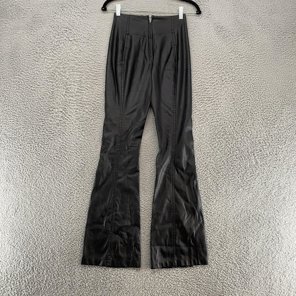 We‎ The Free Faux Leather Pants Womens 24 Bell Bottom Flare Front Slit High Rise - Picture 12 of 14